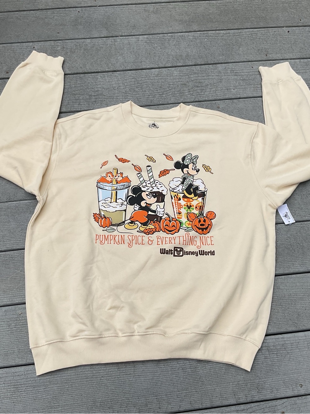 Walt Disney World Pumpkin Spice Mickey & Minnie Crewneck Sweatshirt NWT XL - Picture 7 of 7